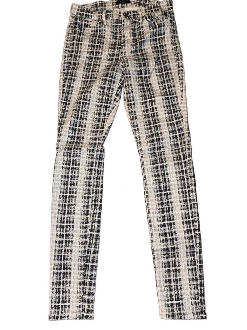 7 For All Mankind Skinny Jeans in Black and Cream Plaid